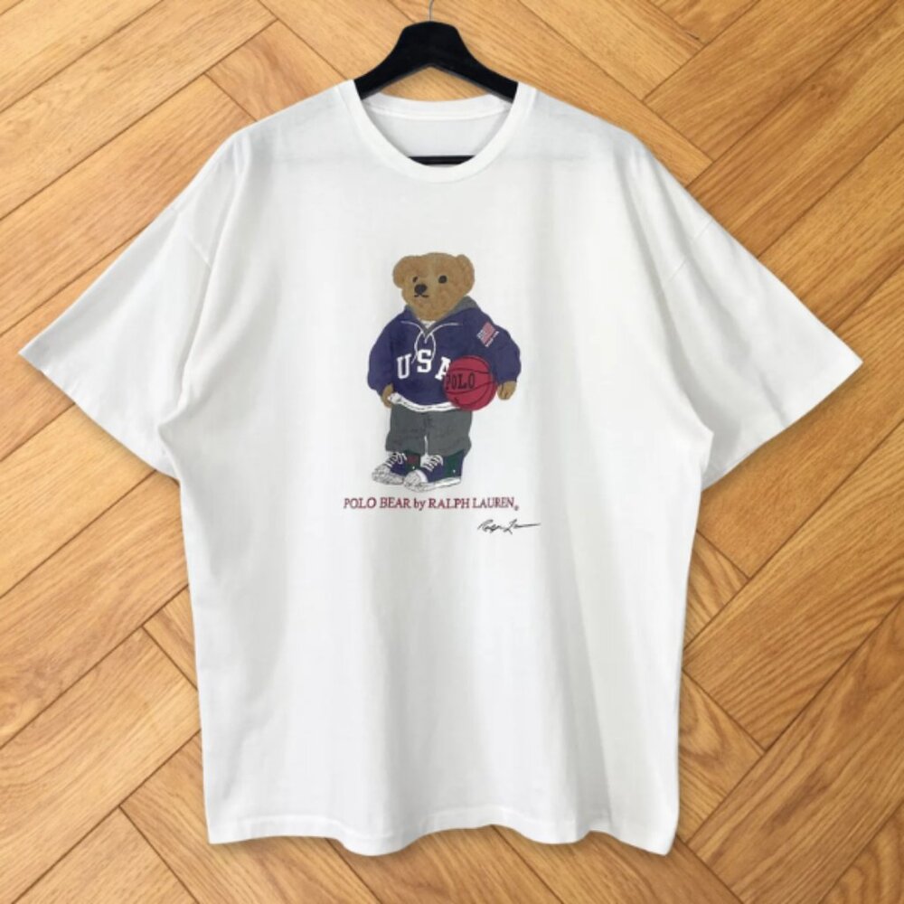 White - Vintage 90s Basketball Polo Bear Ralph Lauren T-Shirt